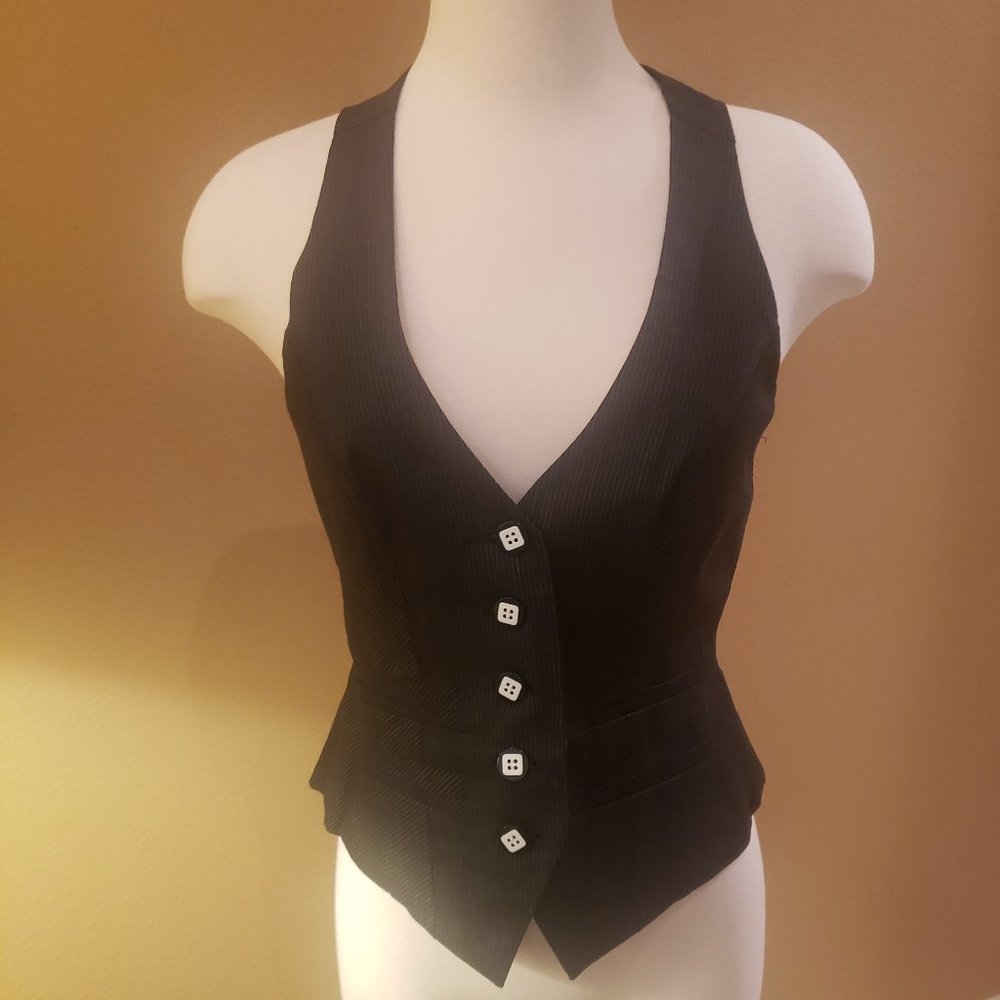 bebe Black Vest with Thin White Pinstripes Size M